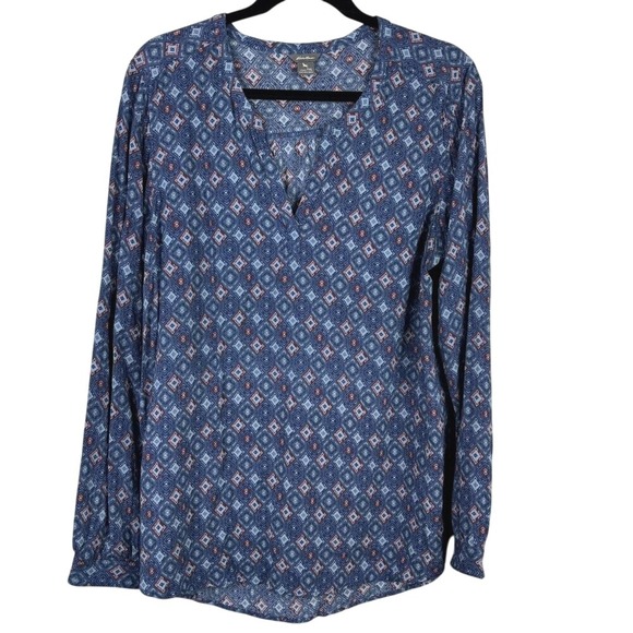 Eddie Bauer Tops - Eddie Bauer Tunic Top Women's‎ Size XL Blue Geometric Boho Rayon Print